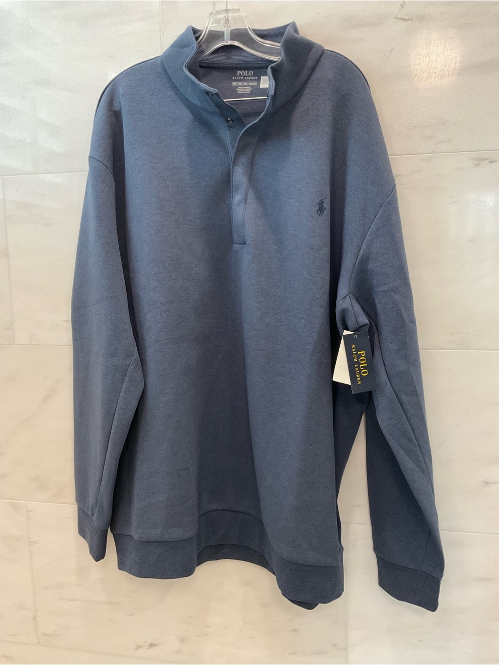 Polo Ralph Lauren Big Tall Heather Blue DOUBLE KNIT 1/4 SNAP Sweatshirt 2LT W6